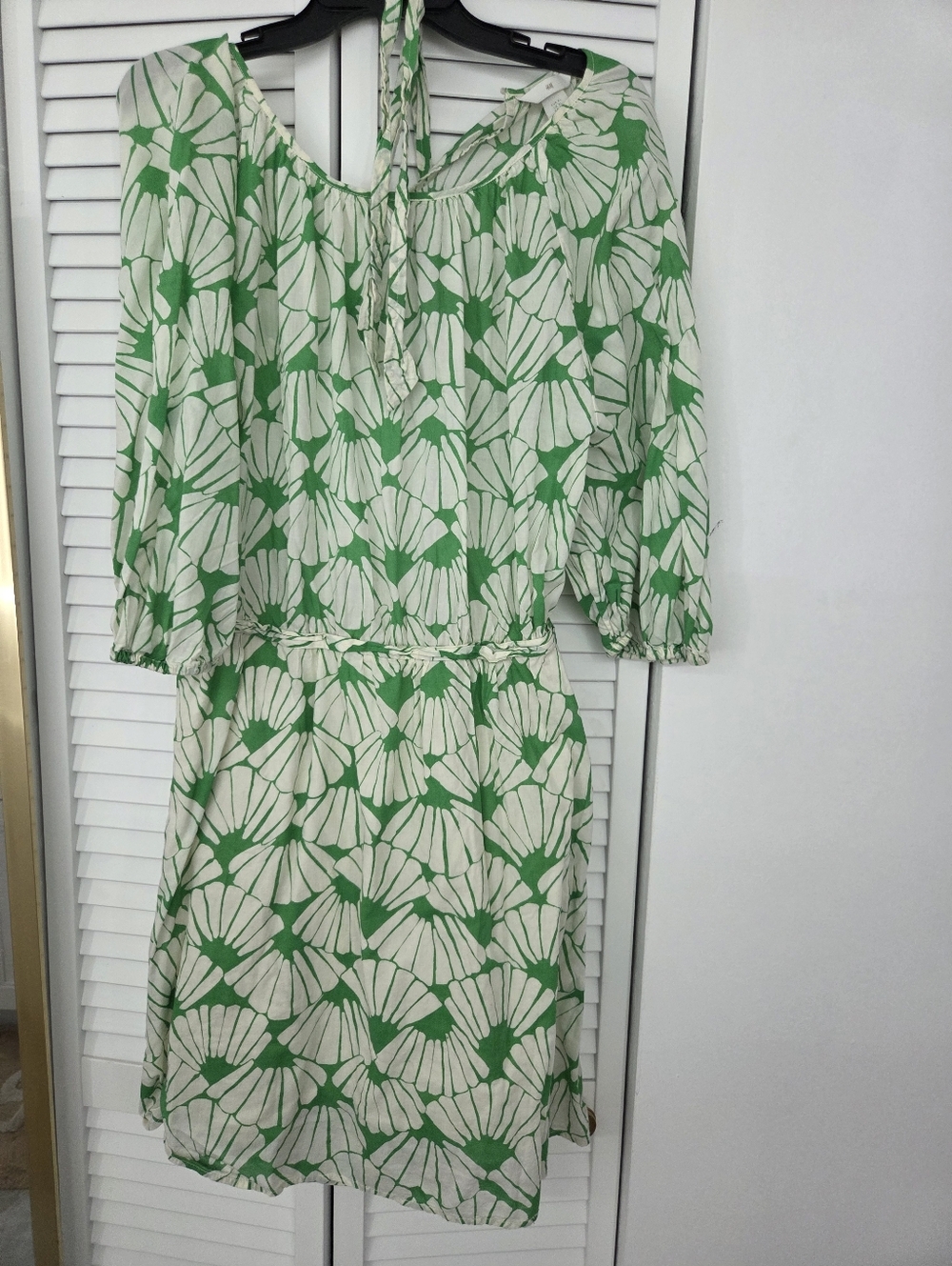 H&M Green and White Floral Midi Dress with Cut Out Back & Tie
